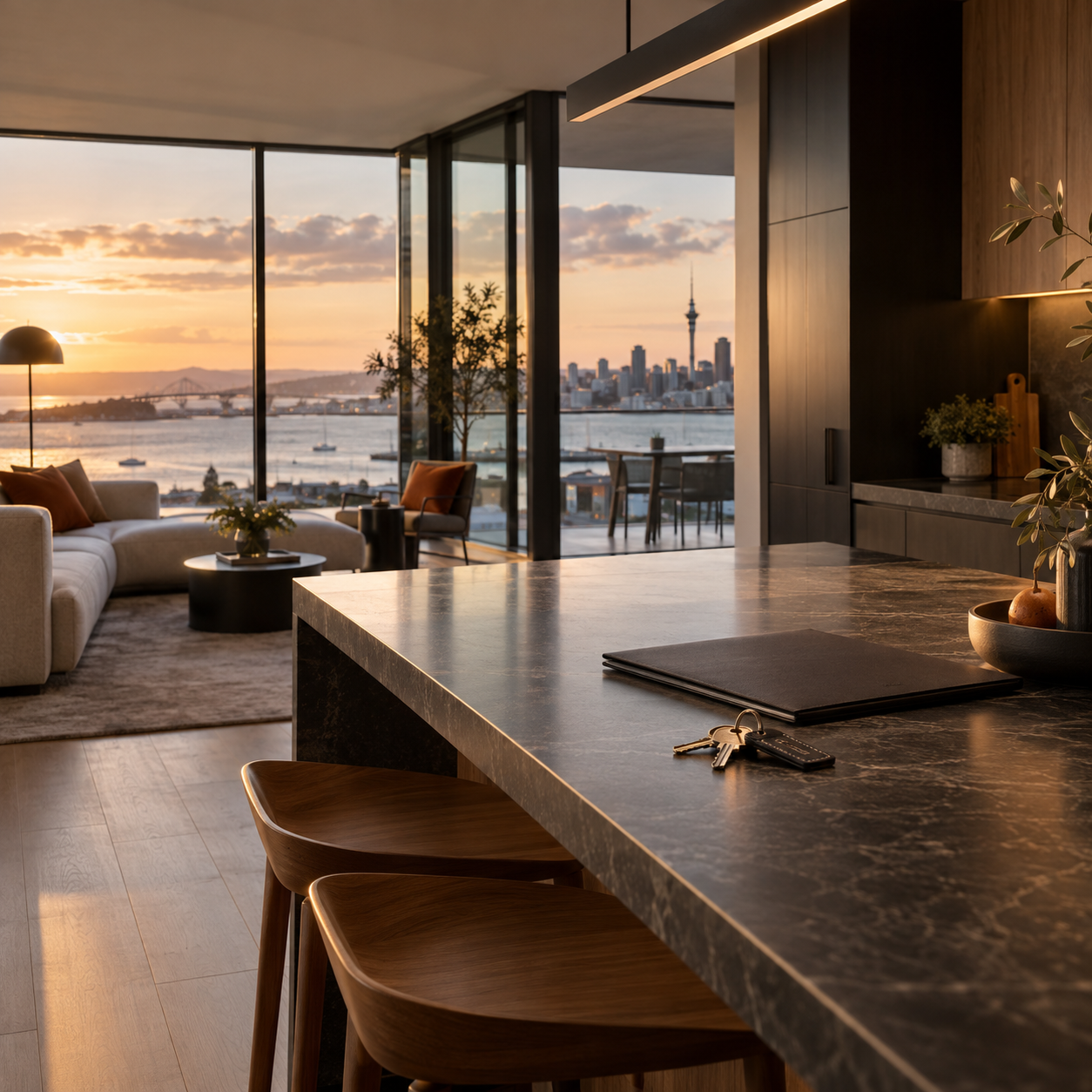 Contemporary living space with an Auckland outlook