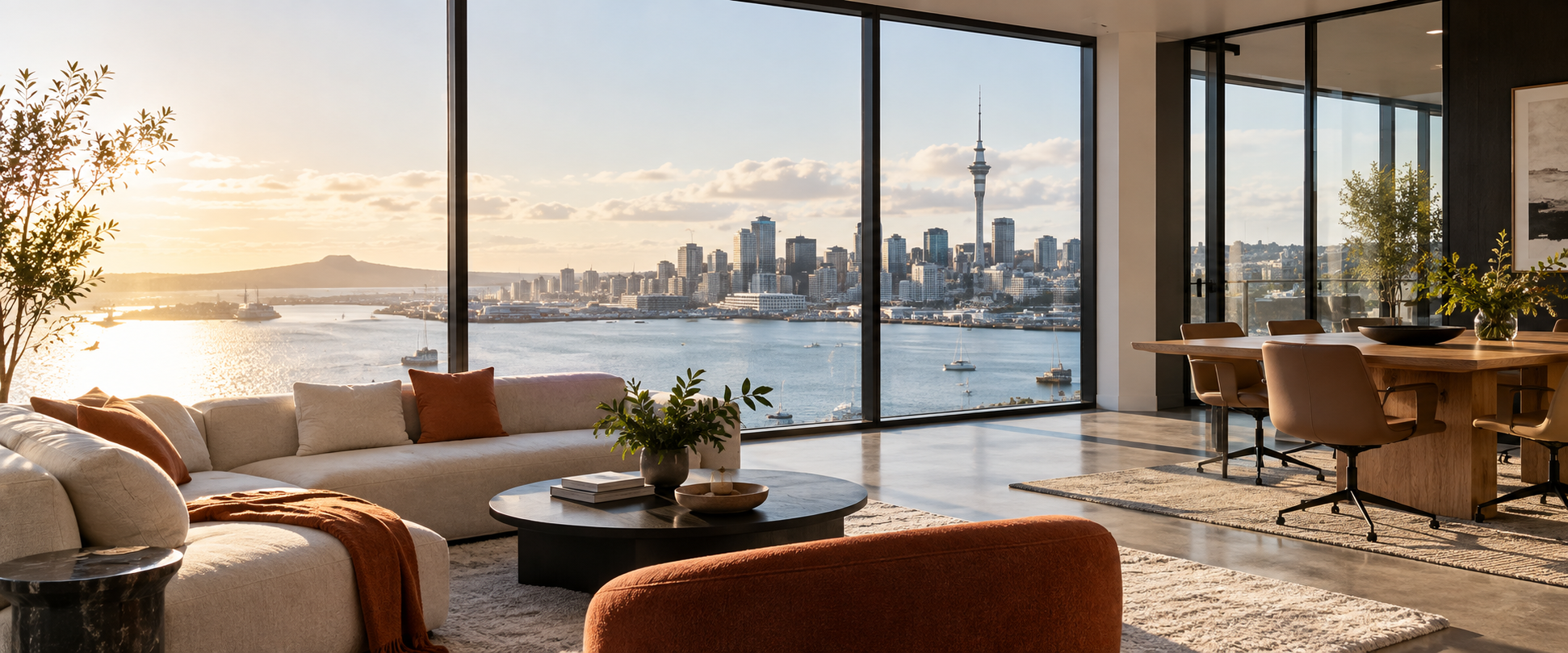 Contemporary Auckland office with city and harbour views