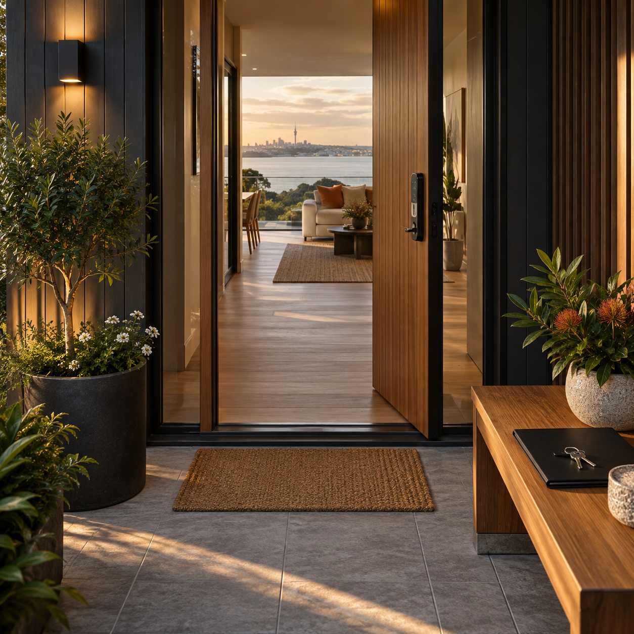 A cared-for contemporary Auckland rental home entrance