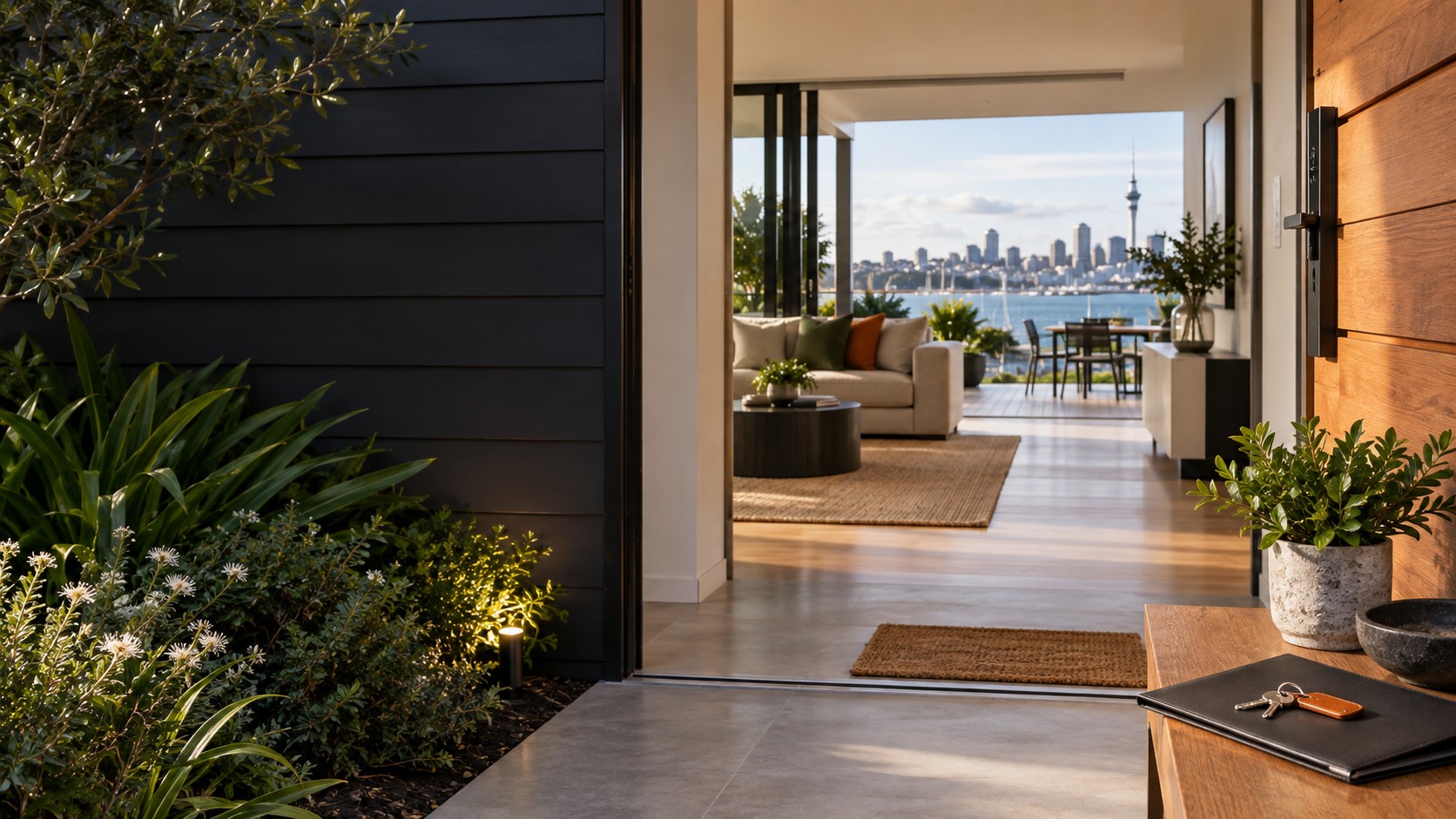 A cared-for contemporary Auckland rental home entrance
